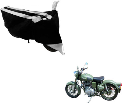 MOCKHE Two Wheeler Cover for Royal Enfield(Battle, Black, Silver)