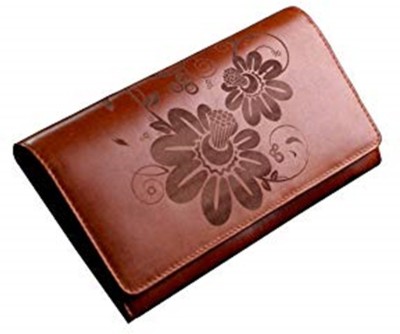 Karmanah Women Casual Brown Genuine Leather Wallet(16 Card Slots)