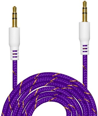 Voltegic AUX Cable 3.1 A 1.5 m Copper Braiding, Metal Braided AUX Cable Hi-Fi Sound Quality 3.5mm Audio Cable(Compatible with Mobile, Laptop, Tablet, Mp3, Gaming Device, Purple, One Cable)
