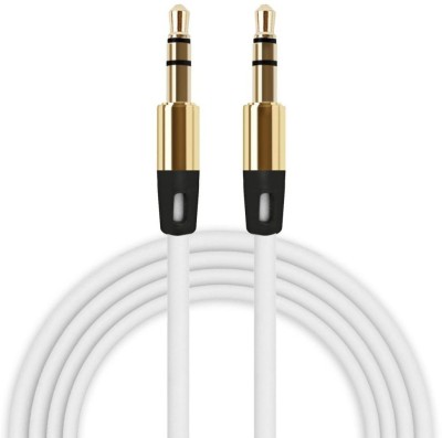 Voltegic AUX Cable 3.1 A 1.5 m Copper Braiding, Metal Braided 1M 3.5mm Auxiliary Cable Audio Cable Male To Male Flat Aux Cable(Compatible with Mobile, Laptop, Tablet, Mp3, Gaming Device, White, Gold, One Cable)