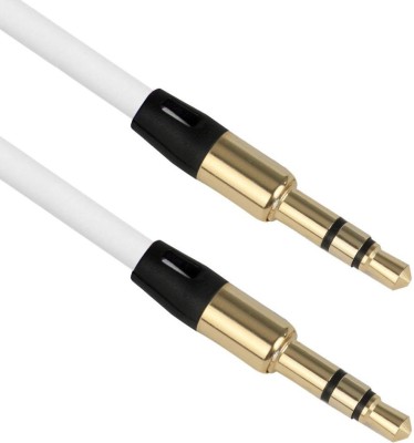 Voltegic AUX Cable 3.1 A 1.5 m Copper Braiding, Metal Braided 2M 3.5mm Auxiliary Cable Audio Cable Male To Male Flat Aux Cable(Compatible with Mobile, Laptop, Tablet, Mp3, Gaming Device, White, Gold, One Cable)