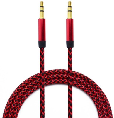 Voltegic AUX Cable 3.1 A 1.5 m Copper Braiding, Metal Braided Sunfei 3.5mm Premium Auxiliary Audio Cable(Compatible with Mobile, Laptop, Tablet, Mp3, Gaming Device, Crimson Red, One Cable)