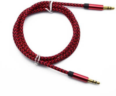 Voltegic AUX Cable 3.1 A 1.5 m Copper Braiding, Metal Braided ® Aux Cord 3.5mm Auxiliary Headphone Cable(Compatible with Mobile, Laptop, Tablet, Mp3, Gaming Device, Crimson Red, One Cable)