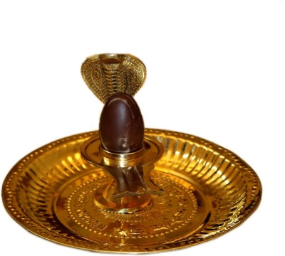 VALUE CRAFTS Narmadeshwar Shiva Ling / Shivling with Brass Jalahari Yoni, Plate Brass Decorative Showpiece  -  8 cm(Brass, Gold, Brown)