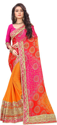 TINA FASHION Printed Bandhani Georgette Saree(Multicolor)