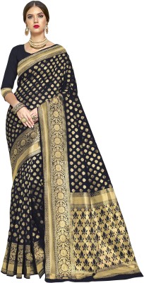 Sariya Woven Banarasi Silk Blend, Jacquard Saree(Black)