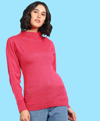 Ann Springs Women Self Design Turtle Neck Pink Sweater For Rs. 299 @ 89 %