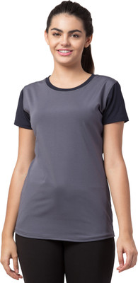 Bluecon Colorblock Women Round Neck Grey T-Shirt