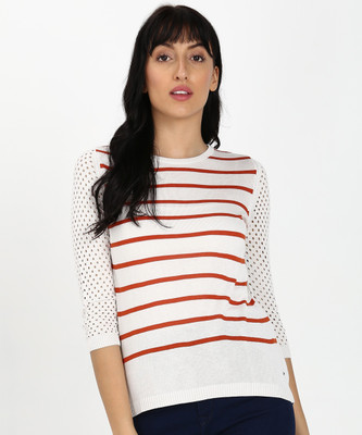 Pepe Jeans Casual 3/4 Sleeve Striped Women White, Orange Top