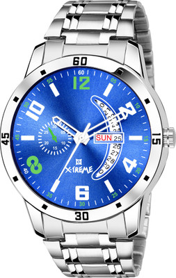 Xtreme Stylish Blue Dial Day & Date Functioning With Silver Stainless Steel Metal Strap Stylish Blue Dial Day & Date Functioning With Silver Stainless Steel Metal Strap Analog Watch  - For Men