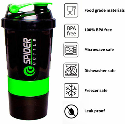 everytime 600 ml Plastic Shaker(Pack of 1, Green, Black)