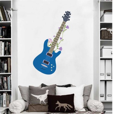 rawpockets 15 cm Blue Stylish Guitar Wall Sticker Self Adhesive Sticker(Pack of 1)