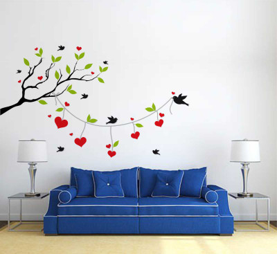 rawpockets 1 cm Heart-in Love Birds on Tree' Wall Decal Sticker Self Adhesive Sticker(Pack of 1)