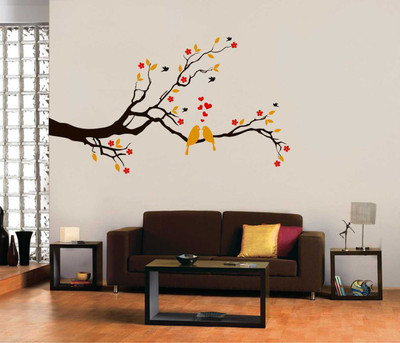 rawpockets 1 cm Red Flower and Love Birds' Wall Decal Sticker Self Adhesive Sticker(Pack of 1)