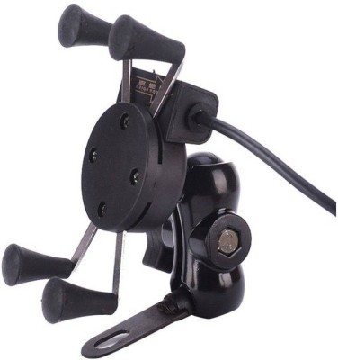 RWT X-Grip Mobile Phone Holder with USB Charger Bike Mobile Holder Bike Mobile Holder(Black)