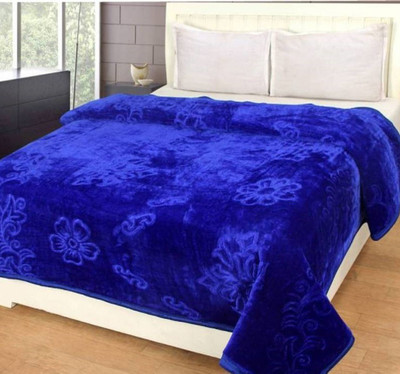 Oshano Self Design Double Mink Blanket for  Heavy Winter(Polyester, Dark Blue)