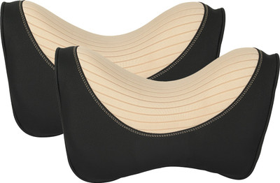 Oshotto Black, Beige Fabric Car Pillow Cushion for Universal For Car(Rectangular, Pack of 2)