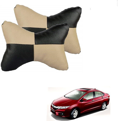KOZDIKO Beige, Black Leatherite Car Pillow Cushion for Honda(Rectangular, Pack of 2)