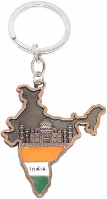 BORING INDIAN MAP Tricolor showing Taj Mahal Metallic Key Chain