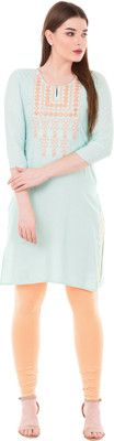 KSHARAA Women Embroidered Straight Kurta(Light Blue, Orange)
