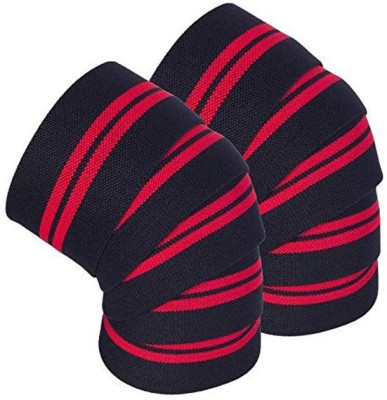 GymWar Knee Wraps pair for Squats, Gym, Powerlifting, Weightlifting Knee Support(Red)