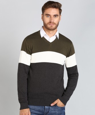 NUMERO UNO Solid V Neck Casual Men Green, Grey Sweater