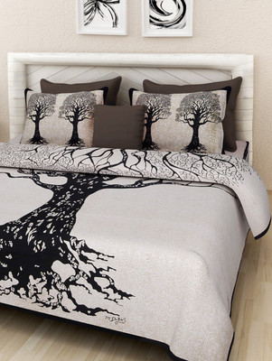 Satrim 220 TC Cotton Double Jaipuri Prints Flat Bedsheet(Pack of 1, Black)