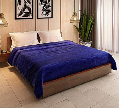 Oshano Solid Double Mink Blanket for  Heavy Winter(Polyester, Dark Blue)