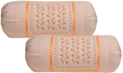 Creativehomes Embroidered Bolsters Cover(Pack of 2, 40.5 cm*81 cm, Peach)