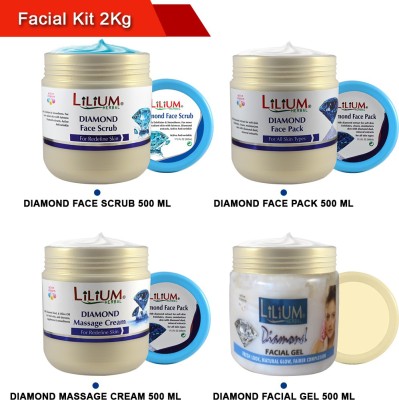 LILIUM Diamond Face Massage Cream,Scrub, Gel, Pack 500ml(4 x 125 ml)