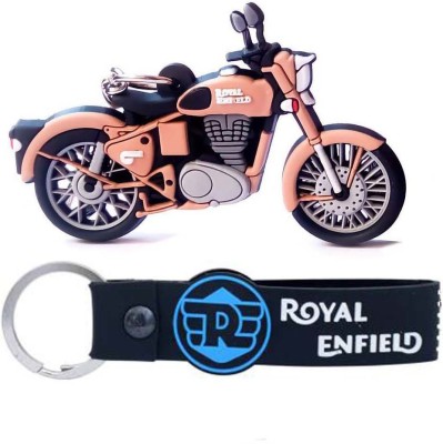 ROYAL ENFIELD pvc Random color RE with brown Double Sided Rubber RE Keychain Key Chain