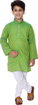 Fourfolds Boys Casual Kurta and Pyjama Set(Green Pack of 1)