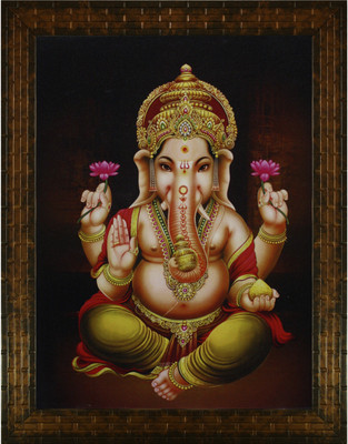 Indianara LORD GANESH Paintings (1990) WITHOUT GLASS Digital Reprint 13 inch x 10.2 inch Painting(With Frame)