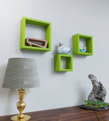 OnlineCraft wooden wall book shelf rack Wooden Wall Shelf(Number of Shelves - 3, Green)