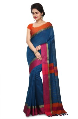 dehi saree Embellished Handloom Cotton Blend Saree(Blue)