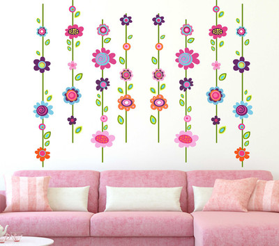 Wallzone 90 cm Colorfull Flowers Removable Sticker(Pack of 1)