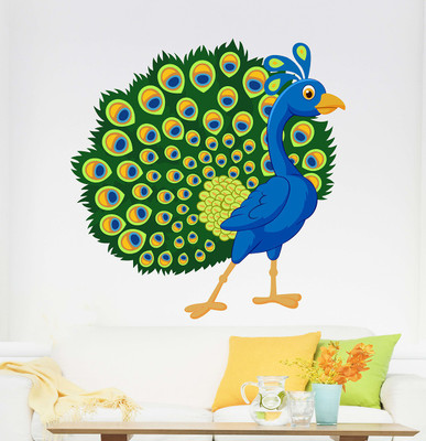 Wallzone 60 cm Peacock Removable Sticker(Pack of 1)