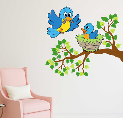 Wallzone 65 cm Birds Family Removable Sticker(Pack of 1)