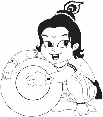 wildartcreation 45 cm Bal krishna Wall Stickers 57Cm X 50Cm | Wall Sticker for Living Room -Bedroom - Self Adhesive Sticker(Pack of 1)