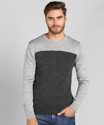 NUMERO UNO Solid Round Neck Casual Men Grey Sweater