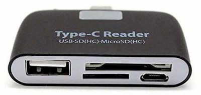 WONDERWORLD Type C to Port USB 3.0 Hub +TF SD Smart Card Reader Adapter High Speed™-Type-027 Card Reader(Black)