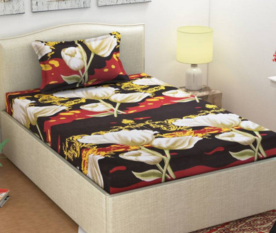 HSR Collection 144 TC Microfiber Single 3D Printed Flat Bedsheet(Pack of 1, Multicolor)