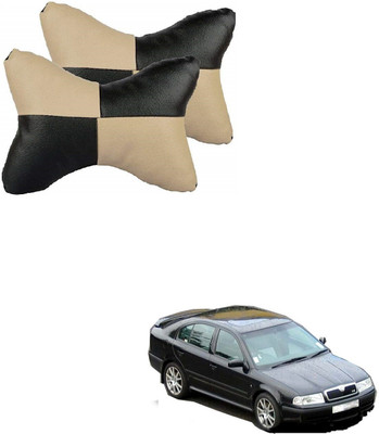 KOZDIKO Beige, Black Leatherite Car Pillow Cushion for Skoda(Rectangular, Pack of 2)