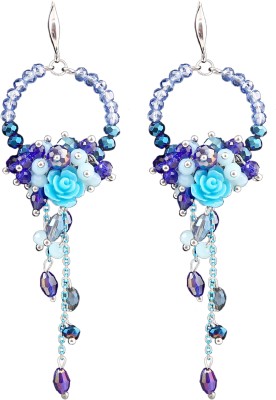 Misstyle Women And Girls Ethnic Round Circle Crystal Beaded Tassel Earrings (Blue) Crystal Alloy Drops & Danglers