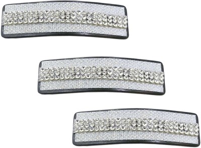One Personal Care Pack of 3 White Diamond Studded Designer Brocade Hair Jewelry, Casual Wear/Occasion Hair Accessory Set(Black, Silver)