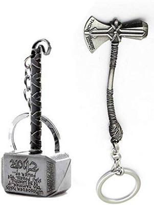 PA08Prise Hammer & Mjolnir Stormbreaker Silver Metal Key Chain