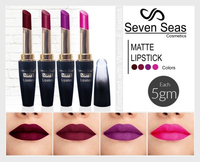 Seven Seas 4G matte lipstick comstics makeup combo set of 4(d pink maroon voilet l pink, 20 g)