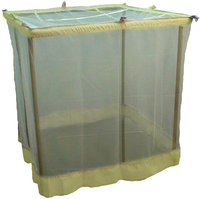 ANS Polyester Adults Washable Single Bed Net 4x6.5 ft White Polycotton with cotton border Mosquito Net(White & yellow, Bed Box)