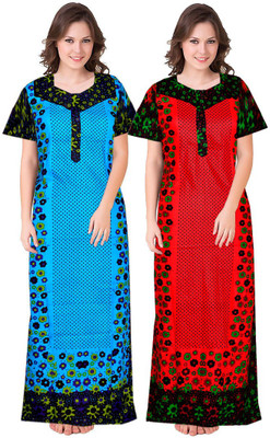 MUDRIKA Women Nighty(Blue, Red)