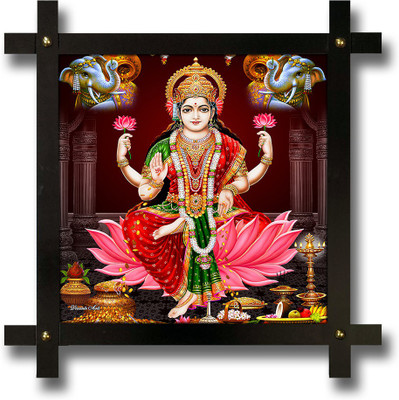 Poster N Frames Cross Wooden Frame Hand-Crafted with photo of Laxmi ji Digital Reprint 16.5 inch x 16.5 inch Painting(With Frame)